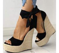 DQS Marque 2020 Plate-Forme Sexy compensées Talons Hauts Chaussures Sandales Femmes Paille fête d'été Cheville-Wrap Chaussures Femme Sandales