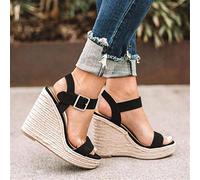 DQS Sandales à Plateforme d'été Femmes Peep Toe Talons compensés Hauts Boucles de Cheville Espadrilles Sandales Femmes Chaussures