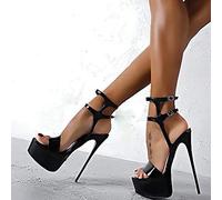 DQS Sandales à Talons Hauts en Cuir 16cm Chaussures à décapant été Sexy Chaussures de fête de Mariage Femmes Gladiateur Plate-Forme Sandales