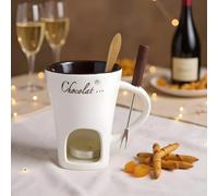 Dqsgiqe Mug À Fondue Au Chocolat, Céramique Tasses À Fondue Au Chocolat avec Fourchette Et Cuillère, pour Fromage Caramel Guimauves Bonbons Pique-Niques Goûter Plages Buffets Noel