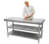 DQSPDBD Table de travail en acier inoxydable avec étagères, table de préparation de cuisine à base ouverte de 61 cm, 76 cm, 101 cm, 119 cm, 150 cm, 180 cm de large, poste de travail épais de 7 mm pour
