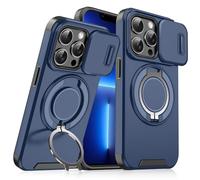 Dqtaoply Coque pour iPhone 13 Pro avec Caméra Protection Étui, Silicone TPU + PC Militaire Protection Case avec 360° Anneau Rotatif Support Housse pour iPhone 13 Pro - Bleu
