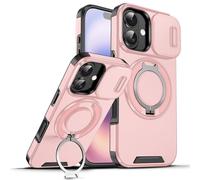 Dqtaoply Coque pour iPhone 17 avec Caméra Protection Étui, Silicone TPU + PC Militaire Protection Case avec 360° Anneau Rotatif Support Housse pour iPhone 17 - Rose