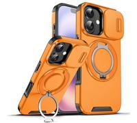 Dqtaoply Coque pour iPhone 17 avec Caméra Protection Étui, Silicone TPU + PC Militaire Protection Case avec 360° Anneau Rotatif Support Housse pour iPhone 17 - Orangé
