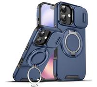 Dqtaoply Coque pour iPhone 17 avec Caméra Protection Étui, Silicone TPU + PC Militaire Protection Case avec 360° Anneau Rotatif Support Housse pour iPhone 17 - Bleu