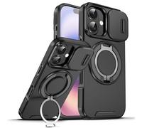 Dqtaoply Coque pour iPhone 17 avec Caméra Protection Étui, Silicone TPU + PC Militaire Protection Case avec 360° Anneau Rotatif Support Housse pour iPhone 17 - Noir