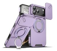 Dqtaoply Coque pour iPhone 17 Pro avec Caméra Protection Étui, Silicone TPU + PC Militaire Protection Case avec 360° Anneau Rotatif Support Housse pour iPhone 17 Pro - Violet