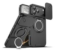 Dqtaoply Coque pour iPhone 17 Pro avec Caméra Protection Étui, Silicone TPU + PC Militaire Protection Case avec 360° Anneau Rotatif Support Housse pour iPhone 17 Pro - Noir