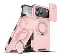 Dqtaoply Coque pour iPhone 17 Pro avec Caméra Protection Étui, Silicone TPU + PC Militaire Protection Case avec 360° Anneau Rotatif Support Housse pour iPhone 17 Pro - Rose