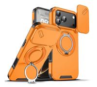 Dqtaoply Coque pour iPhone 17 Pro Max avec Caméra Protection Étui, Silicone TPU + PC Militaire Protection Case avec 360° Anneau Rotatif Support Housse pour iPhone 17 Pro Max - Orangé
