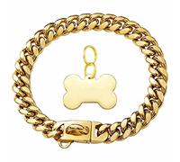 DQZRTUECA Chaîne cubaine en métal argenté et doré, Collier for Chien de Compagnie en Acier Inoxydable Robuste for Chiots de Petite, Moyenne et Grande Taille(Gold,22inch)