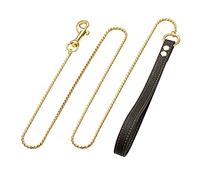DQZRTUECA Chaîne de Dressage for Animaux de Compagnie de Laisse de chaîne de Serpent d'acier Inoxydable de 4 mm, Laisse de Chien en métal avec poignée rembourrée en Cuir, adaptée aux Chiens de Taille