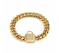 DQZRTUECA Collier de chaîne de chien Collier de chaîne de chien en or, collier de chiot à maillons cubains de 14 mm de large en acier inoxydable avec collier d'étranglement Bling Diamond Lock for chie