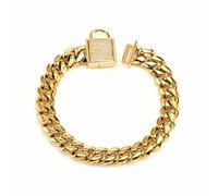 DQZRTUECA Collier de chaîne de chien Collier de chaîne de chien en or, collier de chiot à maillons cubains de 14 mm de large en acier inoxydable avec collier d'étranglement Bling Diamond Lock for chie