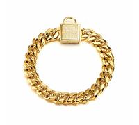 DQZRTUECA Collier de chaîne de chien Collier de chaîne de chien en or, collier de chiot à maillons cubains de 14 mm de large en acier inoxydable avec collier d'étranglement Bling Diamond Lock for chie