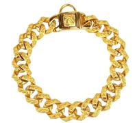 DQZRTUECA Collier de chaîne de Chien en Or, Collier de Dressage en Acier Inoxydable, maillon cubain Robuste plaqué Or de 32 mm de Large for Bully Pitbull, Bulldog, Mastiff(Gold,14inch)