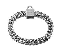 DQZRTUECA Collier de chaîne en or de 14 mm Collier de chiot en métal Collier de chien de luxe en or avec glace sur le métal de zircone cubique en acier inoxydable maillon de chaîne cubaine(Silver,14in