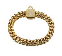 DQZRTUECA Collier de chaîne en or de 14 mm Collier de chiot en métal Collier de chien de luxe en or avec glace sur le métal de zircone cubique en acier inoxydable maillon de chaîne cubaine(Gold,16inch