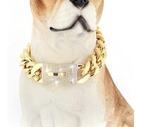 DQZRTUECA Collier de chaîne en or for chien en diamant, collier de chien de luxe brillant de 19 mm, laisse de chien en or fantaisie avec cristal brillant, maillons solides et boucle durable(18 inches)