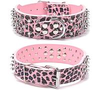 DQZRTUECA Collier en Cuir for Chien, Rivets cloutés Anti-Morsure de Champignon, Colliers réglables for Chiot, Protection du Cou en PU for Animaux de Compagnie, Tour de Cou Robuste(Pink,5.0 * 66cm)