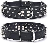 DQZRTUECA Collier en Cuir for Chien, Rivets cloutés Anti-Morsure de Champignon, Colliers réglables for Chiot, Protection du Cou en PU for Animaux de Compagnie, Tour de Cou Robuste(Black,5.0 * 56cm)