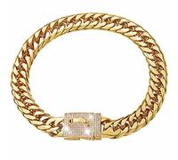 DQZRTUECA Colliers de chaîne for chiens de grande taille, collier de chaîne en or for chien en diamant 16 mm tour de cou doré fantaisie avec maillons réglables en cristal scintillant et fermoir durabl