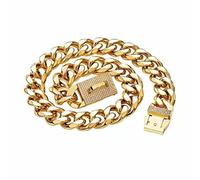 DQZRTUECA Colliers de Dressage for Chiens en chaîne avec Serrure en Diamant, Collier à maillons cubains en Acier Inoxydable de 19 mm de Large for Chiens de Grande, Moyenne et Petite Taille(28inch)