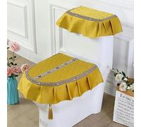 DQZRTUECA Ensemble couvercle de réservoir et couvercle de toilette avec pompons en dentelle brodée et motif floral multicolore(Yellow)