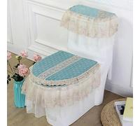 DQZRTUECA Ensemble couvercle de réservoir et couvercle de toilette avec pompons en dentelle brodée et motif floral multicolore(Pink.light Blue)