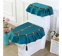 DQZRTUECA Ensemble couvercle de réservoir et couvercle de toilette avec pompons en dentelle brodée et motif floral multicolore(Sapphire)