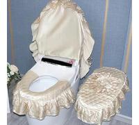 DQZRTUECA Ensemble couvercle et couvercle de réservoir de toilette avec fermeture éclair, motif floral en dentelle européenne multicolore(Beige)
