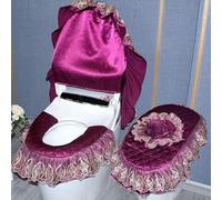 DQZRTUECA Ensemble couvercle et couvercle de réservoir de toilette avec fermeture éclair, motif floral en dentelle européenne multicolore(Purple)
