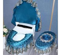DQZRTUECA Ensemble couvercle et couvercle de réservoir de toilette avec fermeture éclair, motif floral en dentelle européenne multicolore(Blue)