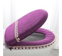 DQZRTUECA Ensemble de coussins et housses de siège de toilette en velours à pompons et dentelle multicolore(Purple)
