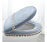DQZRTUECA Ensemble de coussins et housses de siège de toilette en velours à pompons et dentelle multicolore(Blue)