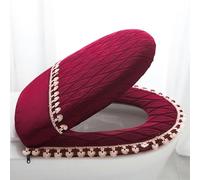 DQZRTUECA Ensemble de coussins et housses de siège de toilette en velours à pompons et dentelle multicolore(Red)