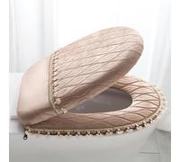 DQZRTUECA Ensemble de coussins et housses de siège de toilette en velours à pompons et dentelle multicolore(Brown)
