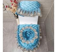 DQZRTUECA Ensemble de housse de siège et de réservoir de toilette en dentelle brodée de fleurs multicolores avec fermeture éclair(Blue)