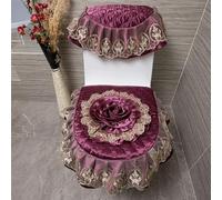 DQZRTUECA Ensemble de housse de siège et de réservoir de toilette en dentelle brodée de fleurs multicolores avec fermeture éclair(Purple)