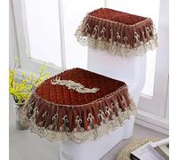 DQZRTUECA Ensemble de housse de toilette universelle avec broderie en dentelle et fermeture éclair multicolore(Red)