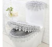 DQZRTUECA Ensemble de housse de toilette universelle avec broderies florales en dentelle multicolore(Gray)