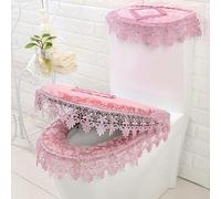 DQZRTUECA Ensemble de housse de toilette universelle avec broderies florales en dentelle multicolore(Pink)