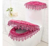 DQZRTUECA Ensemble de housse de toilette universelle avec broderies florales en dentelle multicolore(Red)