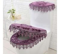 DQZRTUECA Ensemble de housse de toilette universelle avec broderies florales en dentelle multicolore(Purple)