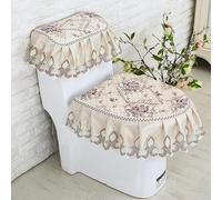 DQZRTUECA Ensemble de housses de siège de toilette, housses de siège de réservoir, motif diamant, broderie en dentelle café multicolore(Coffee Color)