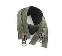 DQZRTUECA Fermeture éclair en métal calibre 8, ouverture et fermeture à glissière, double curseur, noir, vert armée, 12-120 cm(Army Green 70cm)