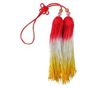 DQZRTUECA Pompon d'épée chinoise en soie avec perles blanches et transparentes for épée de Tai Chi multicolore(Red+white+yellow)