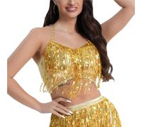 DQZRTUECA Top à écharpe avec Frange et Fermoir, Belly Dancer Sequin Fringe Crop Dance Bra Multicolore Plusieurs Tailles(Gold,XL)