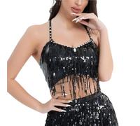 DQZRTUECA Top à écharpe avec Frange et Fermoir, Belly Dancer Sequin Fringe Crop Dance Bra Multicolore Plusieurs Tailles(Red,L)