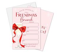 Dr.Baner Lot de 15 cartes d'invitation à un brunch « A Merry Friendsmas » - Verres à vin avec nœud rouge - Cartes de fête pour Noël, mariages, fêtes prénuptiales, fournitures de fête de Noël pour amis